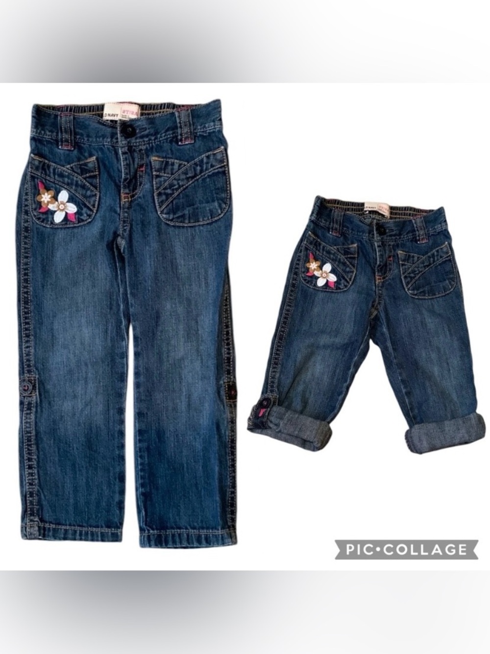 Old Navy Floral Jeans That Can Be Turned Into Capris Size 2T Cotton Embroidered